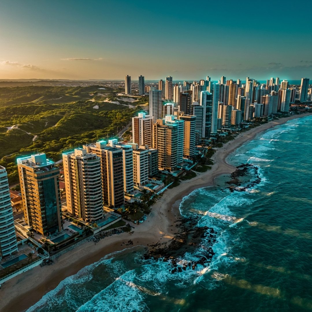 Vista panorâmica da orla de Areia Preta e Via Costeira