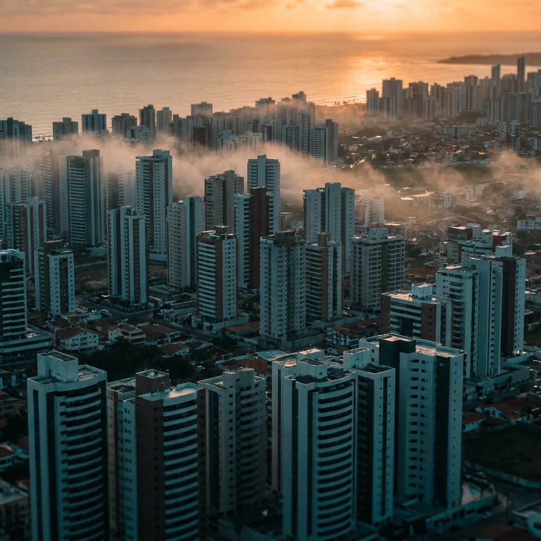 Gráfico de crescimento do mercado imobiliário em Natal com skyline ao fundo